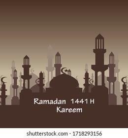 Ramadan Kareem with Mosque on background illustration Islamic Design Vector