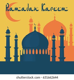Ramadan Kareem. The mosque is painted in the style of the Taj Mahal temple. Vector illustration
