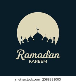 Ramadan Kareem Mosque Silhouette with Crescent Moon