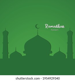 Ramadan Kareem with mosque silhouette  on green background. flat design vector. vector illustration.