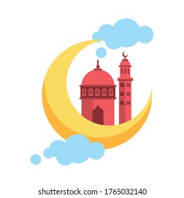 ramadan kareem mosque temple with moon crescent vector illustration design