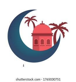 ramadan kareem mosque tower temple in moon vector illustration design