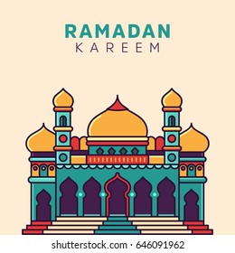 Ramadan kareem mosque vector line illustration