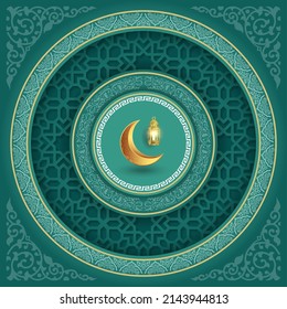 Ramadan kareem, ramadan mubarak in arabic calligraphy with floral arabic circle pattern - Arabic text translation: Wish you all the best every year