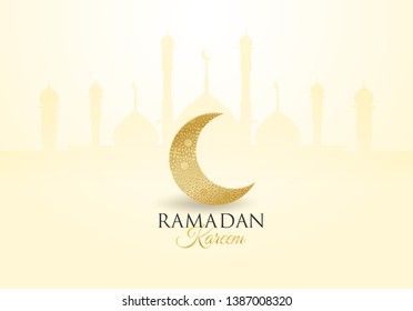 Ramadan Kareem ,Ramadan mubarak background. Design with  moon,  lantern golden on soft background ,light and shadow. paper art style. Vector.