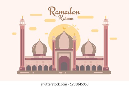 Ramadan Kareem Mubarak beautiful greeting poster card with Jama Masjid illustration banner