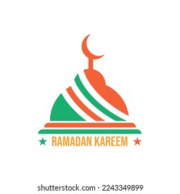 Ramadan Kareem and Ramadan Mubarak Design. Flat Design Vector Template for Label, Sticker, Poster, Flyer, Banner. Islamic Mosque, Moon and Star Ornament