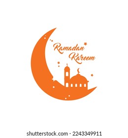 Ramadan Kareem and Ramadan Mubarak Design. Flat Design Vector Template for Label, Sticker, Poster, Flyer, Banner. Islamic Mosque, Moon and Star Ornament