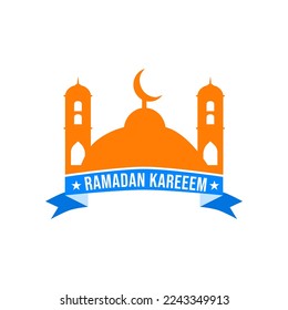 Ramadan Kareem and Ramadan Mubarak Design. Flat Design Vector Template for Label, Sticker, Poster, Flyer, Banner. Islamic Mosque, Moon and Star Ornament
