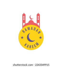 Ramadan Kareem and Ramadan Mubarak Design. Flat Design Vector Template for Label, Sticker, Poster, Flyer, Banner. Islamic Mosque, Moon and Star Ornament