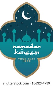 Ramadan Kareem, Ramadan Mubarak greeting card lettering background with beautiful mosque, stars and moon - Vector Illustration EPS