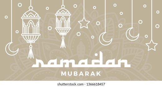 Ramadan Kareem, Ramadan Mubarak greeting card lettering background stars moon - Vector EPS