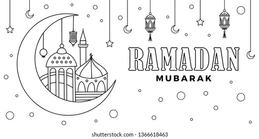 Ramadan Kareem, Ramadan Mubarak greeting card lettering background stars moon - Vector EPS