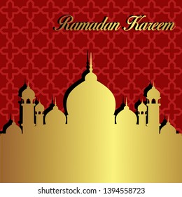 Ramadan Kareem, Ramadan Mubarak greeting card design with mosque shilhouette.