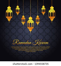 Ramadan Kareem, Ramadan Mubarak greeting card design with mosque shilhouette.