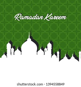 Ramadan Kareem, Ramadan Mubarak greeting card design with mosque shilhouette.