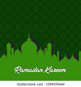 Ramadan Kareem, Ramadan Mubarak greeting card design with mosque shilhouette