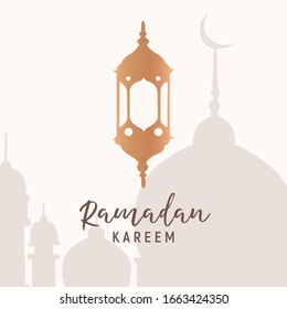 Ramadan Kareem Mubarak Greeting Card. Happy & Holy Ramadan. Month of fasting for Muslims. Arabic Calligraphy. logo in arabic letters with mosque and pattern. paper cut design. 3D design.