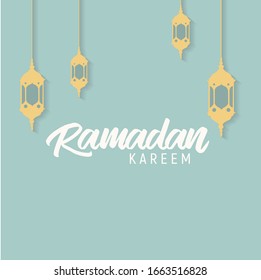 Ramadan Kareem Mubarak Greeting Card. Happy & Holy Ramadan. Month of fasting for Muslims. Arabic Calligraphy. logo in arabic letters with mosque and pattern. paper cut design. 3D design.