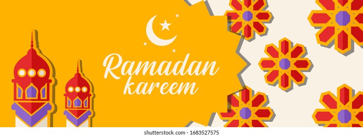 Ramadan Kareem Mubarak Greeting Card. Happy & Holy Ramadan. Month of fasting for Muslims. Arabic Calligraphy. mosque, Lantern and pattern design . paper cut design. 3D luxury design. 