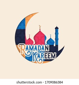 Ramadan Kareem Mubarak Greeting Card. Happy & Holy Ramadan. Month of fasting for Muslims. Arabic Calligraphy. logo in arabic letters with mosque and pattern. paper cut design. luxury 3D design.