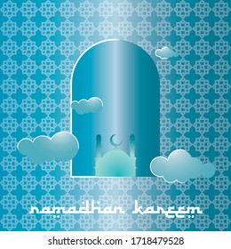 Ramadan Kareem Mubarak Greeting Card. Happy & Holy Ramadan. Month of fasting for Muslims.
