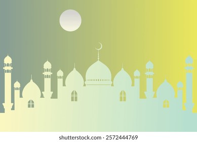 Ramadan Kareem or Ramadan Mubarak greeting card design with mosque shilhouette,crescent moon,lanterns,stars in night sky and various colour background