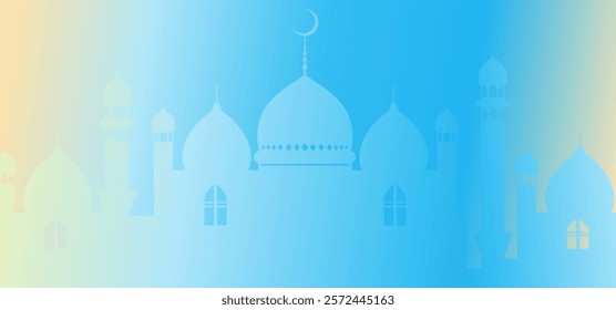 Ramadan Kareem or Ramadan Mubarak greeting card design with mosque shilhouette,crescent moon,lanterns,stars in night sky and various colour background