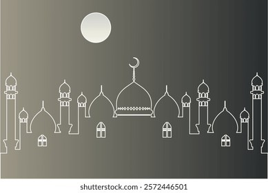 Ramadan Kareem or Ramadan Mubarak greeting card design with mosque shilhouette,crescent moon,lanterns,stars in night sky and various colour background