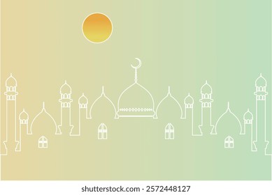 Ramadan Kareem or Ramadan Mubarak greeting card design with mosque shilhouette,crescent moon,lanterns,stars in night sky and various colour background