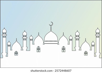 Ramadan Kareem or Ramadan Mubarak greeting card design with mosque shilhouette,crescent moon,lanterns,stars in night sky and various colour background