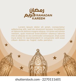 Ramadan Kareem Mubarak Illustration vector graphic. Design concept lantern in HandDrawn Sketch style, Perfect for Islamic Holy Month, banner, Postcard social media, greeting card