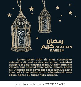 Ramadan Kareem Mubarak Illustration Vektorgrafik. Design-Konzept-Lattern im handgezeichneten Sketch-Stil, Perfekt für den islamischen Heiligen Monat, Banner, Social Media Postcard, Grußkarte