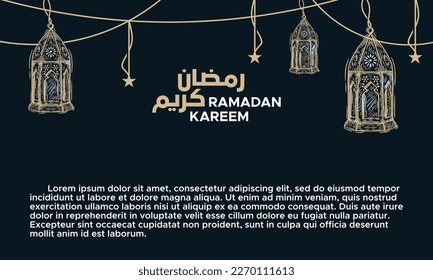 Ramadan Kareem Mubarak Illustration vector graphic. Design concept lantern in HandDrawn Sketch style, Perfect for Islamic Holy Month, banner, Postcard social media, greeting card