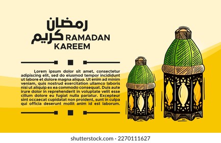 Ramadan Kareem Mubarak Illustration Vektorgrafik. Design-Konzept-Lattern im handgezeichneten Sketch-Stil, Perfekt für den islamischen Heiligen Monat, Banner, Social Media Postcard, Grußkarte