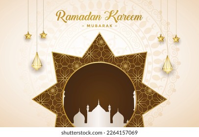ramadan kareem mubarak template banner with beautiful shiny light luxury islamic ornament and abstract pink and brown background design