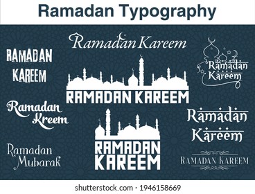 Ramadan Kareem. Ramadan Mubarak. Translated: Happy, Holy Ramadan. Month of fasting for Muslims. English typography.