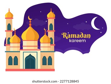 Ramadan Kareem or Mubarak Vector Illustration with Mosque, Moon and Lantern in Islamic Celebration Template Background Style Design