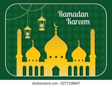 Ramadan Kareem or Mubarak Vector Illustration with Mosque, Moon and Lantern in Islamic Celebration Template Background Style Design