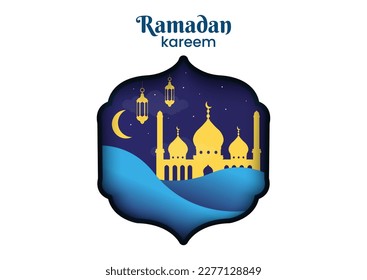 Ramadan Kareem or Mubarak Vector Illustration with Mosque, Moon and Lantern in Islamic Celebration Template Background Style Design