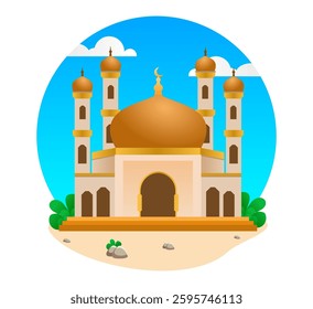 Ramadan Kareem or Mubarak Vector Illustration with Mosque, Moon and Lantern in Islamic Celebration Template Background Style Design