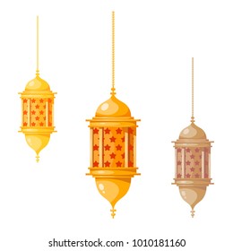 Ramadan Kareem multicolored lanterns, isolated on white background. Vector illustration