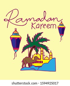 ramadan kareem is muslim event, background with doodle style vector illustration.