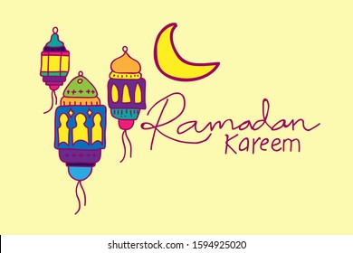 ramadan kareem is muslim event, background with doodle style vector illustration.