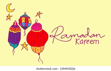 ramadan kareem is muslim event, background with doodle style vector illustration.