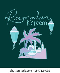 ramadan kareem is muslim event, background with doodle style vector illustration.
