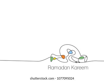 Ramadan kareem, muslim festival, line art of man praying, vector illustration