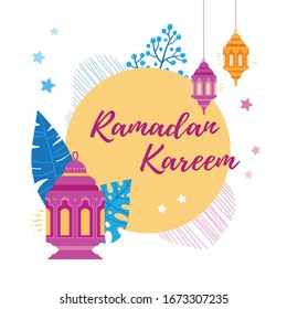Ramadan Kareem Muslim holiday in Arabic calligraphy. Translation - ramadan unites people. Stock vector illustration greeting card. Design
