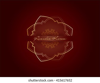 Ramadan kareem - muslim islamic holiday celebration greeting card or wallpaper with golden arabic ornaments, calligraphy