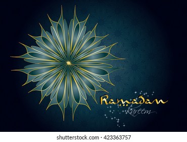 Ramadan kareem - muslim islamic holiday celebration greeting card or wallpaper with arabic floral ornaments and calligraphy